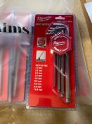 Five Milwaukee (4932478621) Ball End Hex Key Set 1.5mm-10mm, 9 Pieces. As New.