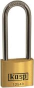 Ten Kasp Security Padlock, Brass, Hardened Steel Long Shackled, 6.4mm Diameter, 63mm Vertical, 22mm
