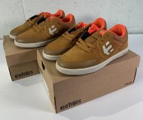 Two pairs of kid's Etnies Marana Skate Shoes, Brown/Orange (UK 4).