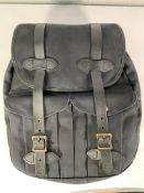 Filson High Quality Large Rugged Twill And Black Leather Back Pack, In Navy Colour, Good Condition,