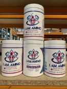 Four Tubs Of I.Am.Amino Dietary Supplements, Two Flavours:- Very Berry And Raspberry (30 Servings Pe