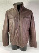 Men's Bugatti Brown Leather Jacket - Size 56 - Pre-Owned.