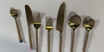 A Quantity OF Stainless Steel Tableware Bamboo Festival Design Cutlery And Cocktail Style, Knives, F