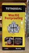 Four Tins Of 5L Tetroseal Wax/Oil Rustproofing, Black.
