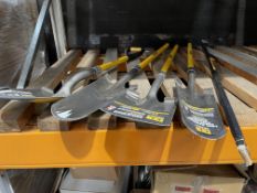 Five Roughneck Long Handled Tools: Two 68-237 Drainage Shovels, 68-223 Digging Spade, 68-046 Sharp E