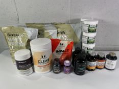 Assorted Supplements to include Simply Go Whey Protein, MyProtein Clear Whey Protein and SimplGo Sup