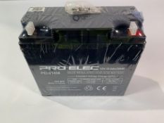 PRO ELEC PEL01438 18Ah 12V AGM Lead Acid Battery. Sealed. As New.