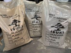 Three Ibuki 17L bags of Sieved Bonzi Substrate to include Lava, Pumice and Akadama. Slight damage to