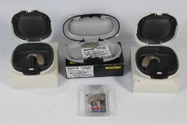 Four Hearing Aids to include Two Oticon Engage Hearing Aids, A Oticon Real 2 Minirite R and A Rexton
