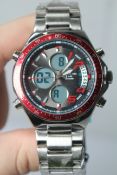 Martyn Line 1565 Red Multi-Function Steel Watch.