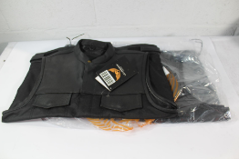 Leatherick Cordurg Motorcycle Black Leather Trim Waistcoat Vest. Large and Leatherick Fishhook Leath