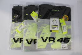 Three VR46 Official Valentino Rossi Monza Monster T-Shirt in Black, all size S (REF: MOMTS397104).