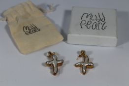 A pair of Mudd Pearl Gold Plated Cross stud earrings with cross drops.