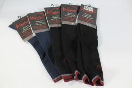 Five pairs of Winston Equestrian Bamboo Boot Socks - 42-46 (Black x 2, Blue x 2).