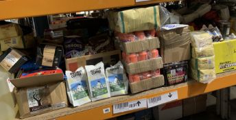 Assorted food items to include Coffee Beans, Beverages, Confectionery, Sauces and related items on o