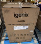 Igenix IG355W, 55cm under the counter freezer in white, boxed.