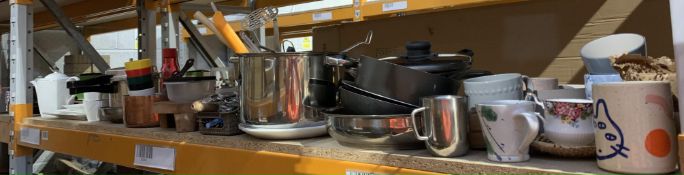 Assorted pre-owned Kitchenware and Related Items on one shelf.