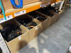 Five boxes of assorted pre-owned belts.