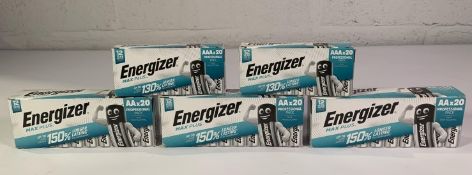 Five packs of Energizer Max Plus Alkaline Batteries, Sizes AA/AAA (20 x per pack- 100 in total) As N