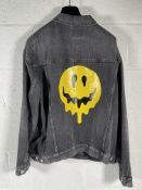 As New Balenciaga Smiley Face Print Denim Jacket - Faded Black - Size XS International - Certificate