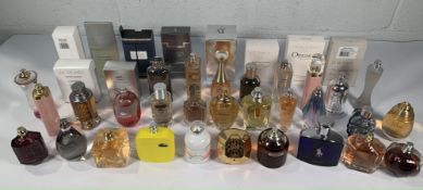 Forty assorted part used perfume/eau de toilette to include Hugo Boss, Paco Rabanne, Lacoste, Guerla