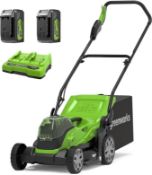 Greenworks G24X2LM36K2X Cordless Lawnmower (stock image).