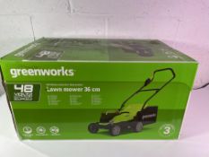Greenworks 36cm Cordless Mower 48V/2AH with Battery and Charger - As New.