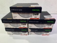Five packs of Festool Granat Sanding Paper P80 Grade (50 per pack/250 pieces in total). Some boxes/p