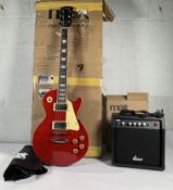 Max GigKit Beginner Electric Guitar Package with amplifier, tuner, strap, bag - LP style dark red, o
