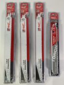Four packs of Milwaukee Sawzall Range Blades (5 x blades per pack) to include Sawzall 