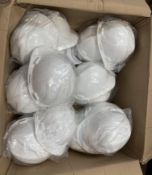 Twenty MSA work safety adjustable white hard hats.