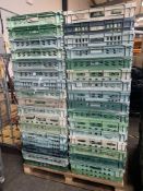 A pallet of Pre-owned Plastic Crates 61cmx40cmx20cm (approximately 75).