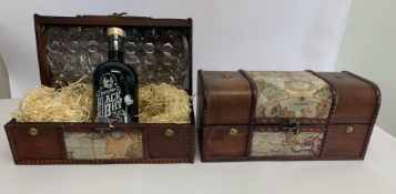 Two Pirates Grog Black Eight Coffee Rum Liqueurs in a Treasure Chest Presentation Gift Box 2 x 500ml