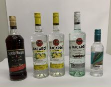 Two Bacardi Limon Rum and Natural Lemon Flavour 2 x 1ltr, One Bacardi Carta Blanca Superior White Ru