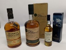 Glen Garioch 12yr Highland Single Scotch Whisky 1ltr, Monkey Shoulder Blended Malt Whisky 1ltr, Tali