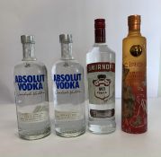 Two Absolut Swedish Vodka 2 x 1ltr, Smirnoff Original No21 Vodka 1ltr, Ciroc Limited Edition Summer