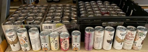 One hundred and ten assorted 187ml and 250ml Cans of Red/White Wine.