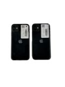 Two pre-owned Apple iPhone 11 (Global/A2221) 64GB in Black (Scratches to screen glass).