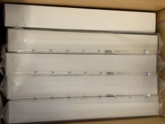 Box of 500, Kimble Chase polystyrene Pipets (56700-5110) size/cap 5x1/10mL. As new