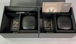 Two boxes of Oticon Hearing Aids; 1x Cros PX Minirite (REF: 232084), 1x Real 1 Minirite R, (REF: 255