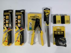 Seven as new and pre-owned Tool Related Items to include Stanley/Fatmax Tape Measure, File, Replacem