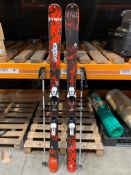 K2 Sight Skis with Bindings and Ski Poles, Black/Red, 169cm. Pre-owned.