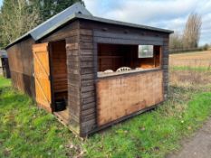 Wooden shed 10ft x 6ft with forklift lifiting chanels adapted for office with fold down hatch and in