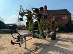 2003 Claas Liner 3000 4 rotor trailed rake, hydraulic folding on 550/55R20 wheels and tyres. Serial