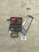 Screwdriver socket set and hack saw