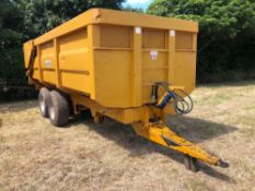 2003 Richard Western 14t grain trailer with sprung drawbar, hydraulic tailgate and grain chute on 38