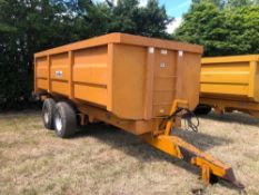 1996 Richard Western 11t grain trailer with sprung drawbar, manual tailgate and grain chute on 385/6