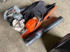 Husqvarna 575XP chain saw and Hitachi petrol leaf blower, plus Cobra CS420 petrol chainsaw