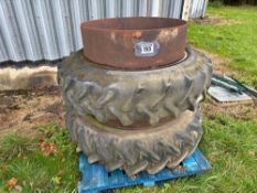 Pair Stocks 13.6/12-38 dual wheels and tyres with clamps