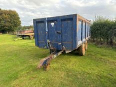 1983 Ken Wootton 8t twin axle general purpose trailer with manual tailgate and grain chute, twin axl